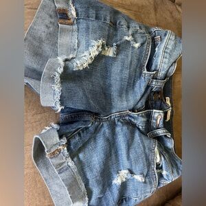 A dark wash pair of jean shorts!